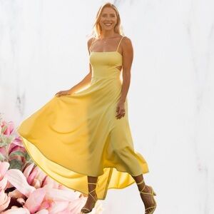 Susana Monaco Maxi Dress Nylon Stretch Fit & Flare Yellow Sz L